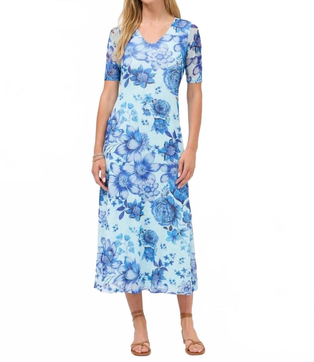 NEW JOHNNY WAS elbow sleeve v-neck mesh midi dress in casablanca